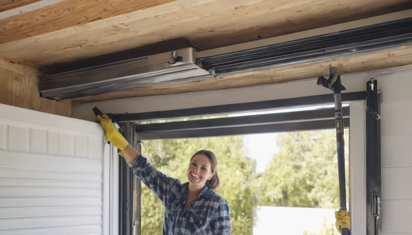 A homeowner wiping garage door tracks in the Attleboro area